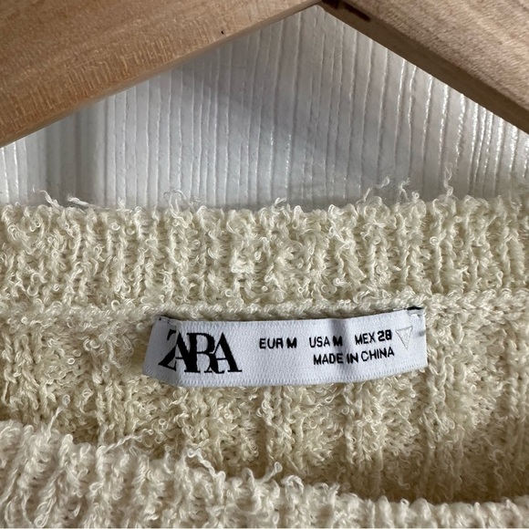 Zara Sweater Cropped Cream Cut Out Streetwear Indie Knit Ribbed Casual Medium - Picture 6 of 8